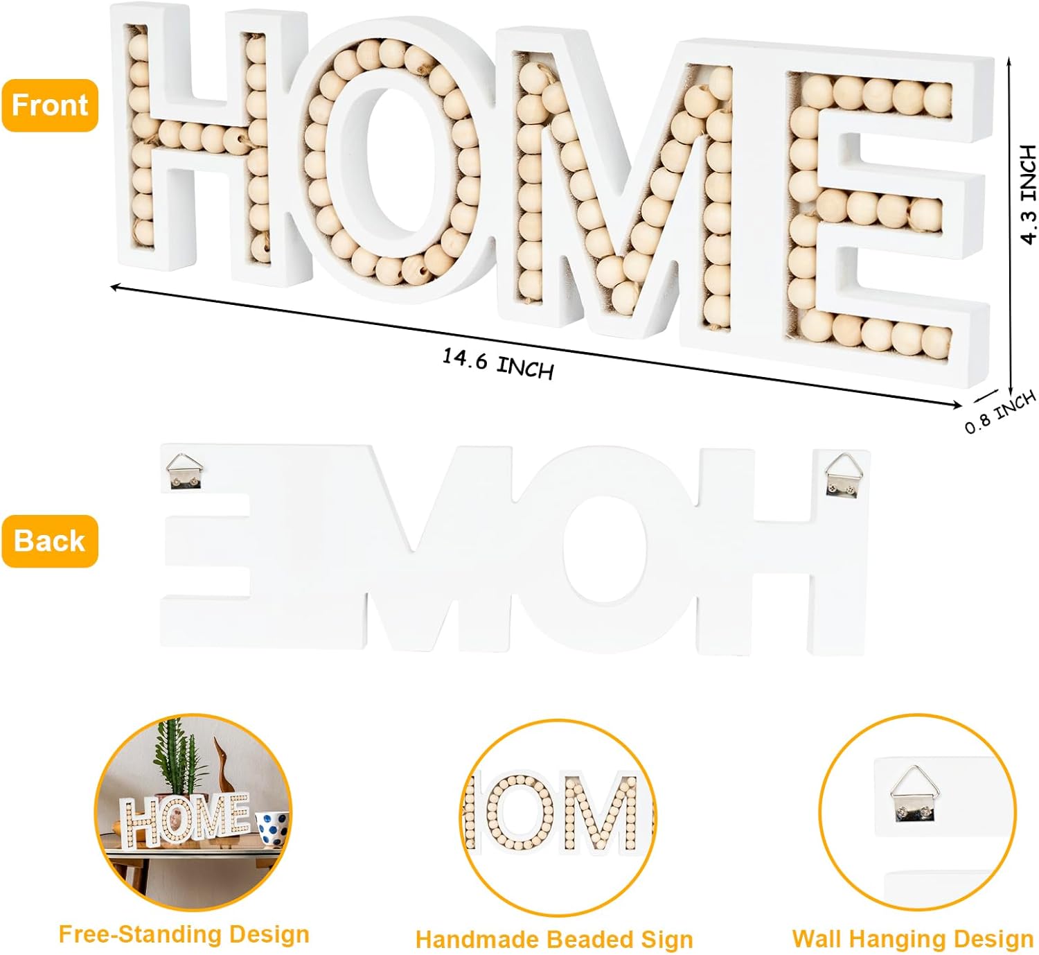 OMISHE HOME Sign for Tabletop or Wall Hanging, Freestanding Rustic Beaded Home Letters for Farmhouse Home Table Decor, Gift for Birthday, Mothers Day, Fathers Day, Wedding, Housewarming