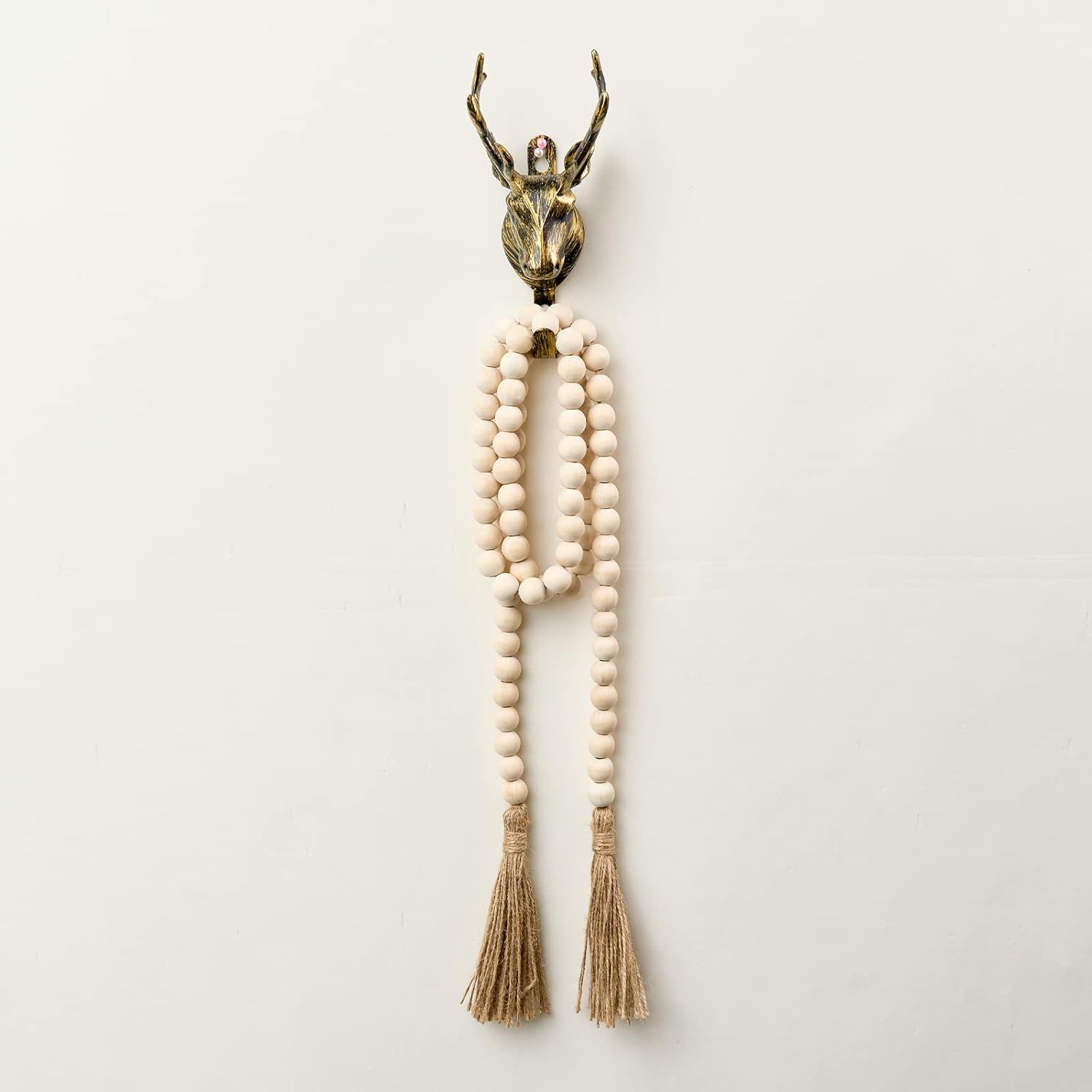OMISHE 59in Wood Bead Garland with Tassels, Decorative Beads Decor, Farmhouse Wooden Beads Garland for Wall Hanging Home Festival Decor, Natural Beige