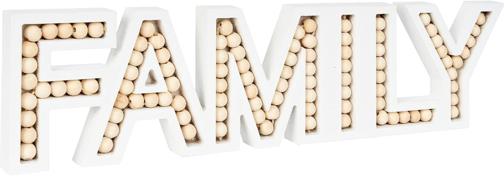 OMISHE Family Sign for Tabletop or Wall Hanging, Freestanding Rustic Beaded Family Letters for Farmhouse Home Table Decor, Gift for Birthday, Mothers Day, Fathers Day, Wedding, Valentine, Thanksgiving