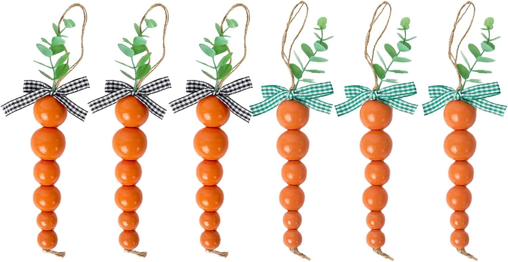 6 Pieces Wood Beads Carrots, Wooden Beads Carrots for Easter Decor, Easter Tiered Tray Decor, Easter Decorations for Home, Easter Tree Decorations, Spring Decor, Easter Gifts