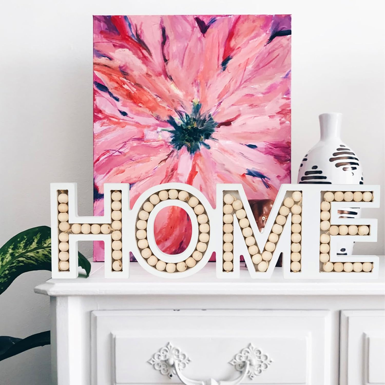 OMISHE HOME Sign for Tabletop or Wall Hanging, Freestanding Rustic Beaded Home Letters for Farmhouse Home Table Decor, Gift for Birthday, Mothers Day, Fathers Day, Wedding, Housewarming