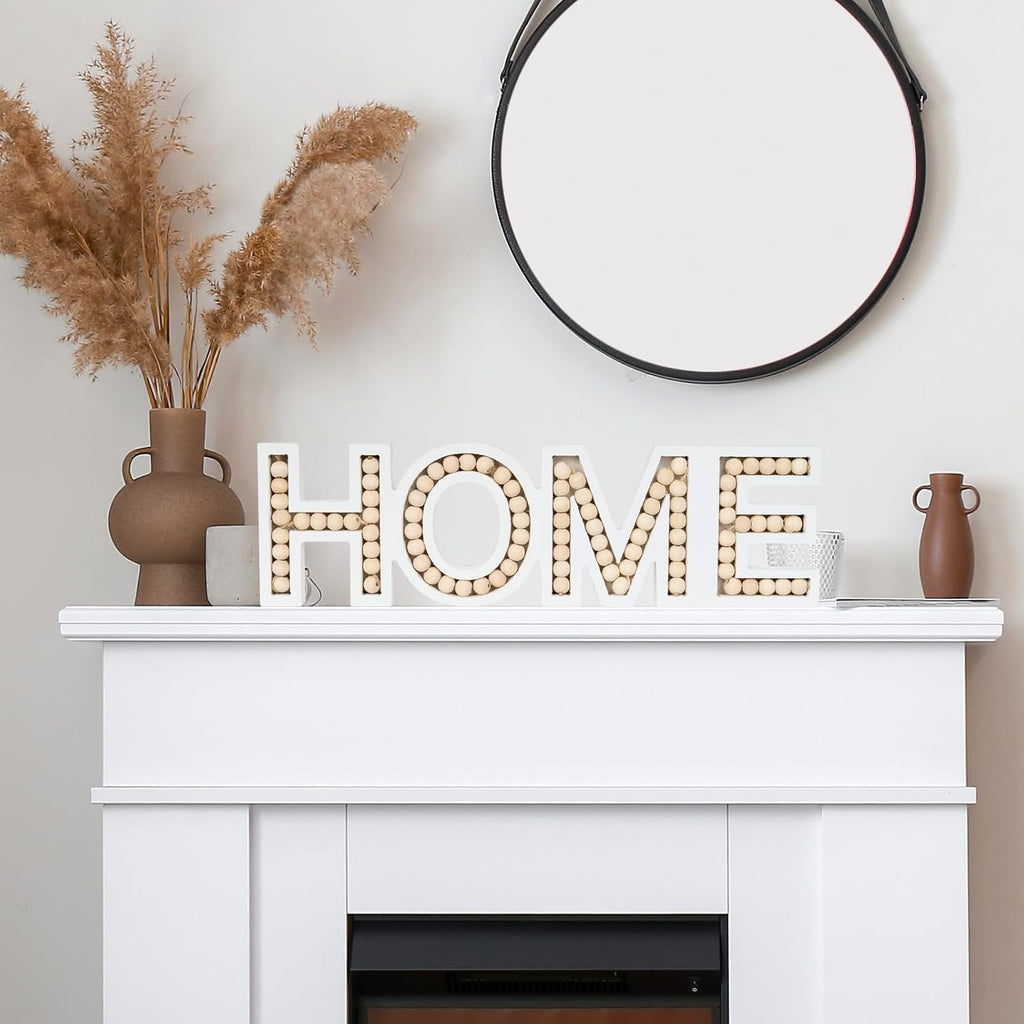 OMISHE HOME Sign for Tabletop or Wall Hanging, Freestanding Rustic Beaded Home Letters for Farmhouse Home Table Decor, Gift for Birthday, Mothers Day, Fathers Day, Wedding, Housewarming