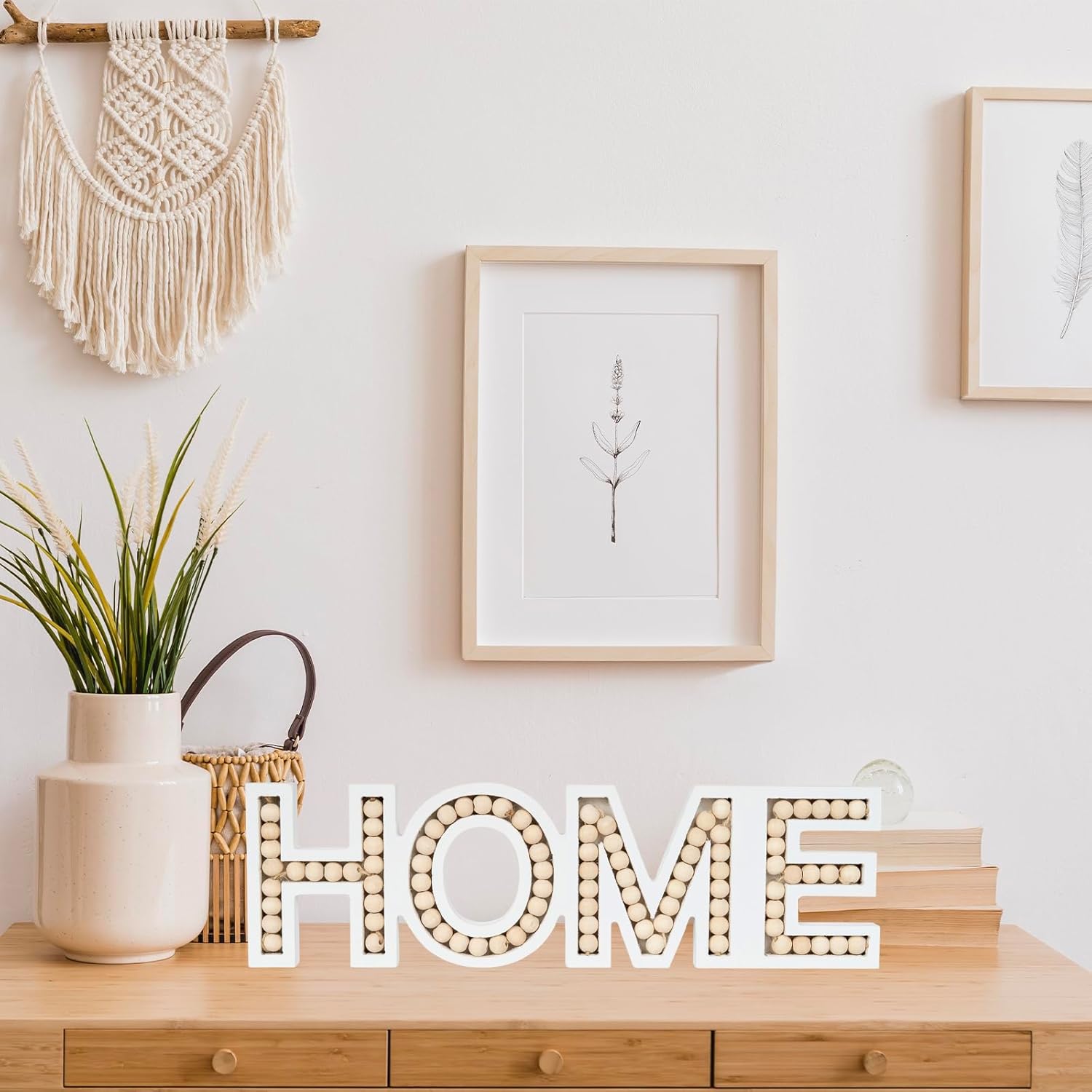 OMISHE HOME Sign for Tabletop or Wall Hanging, Freestanding Rustic Beaded Home Letters for Farmhouse Home Table Decor, Gift for Birthday, Mothers Day, Fathers Day, Wedding, Housewarming