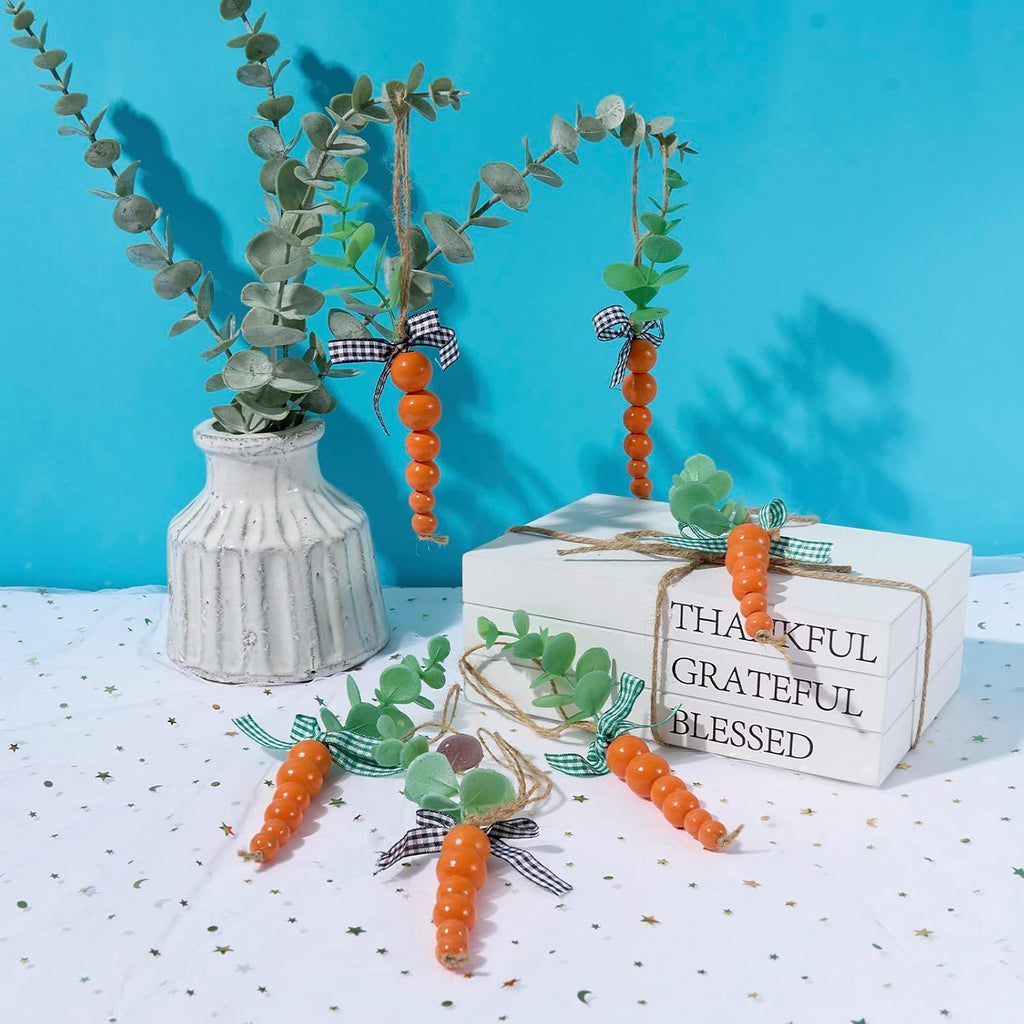 6 Pieces Wood Beads Carrots, Wooden Beads Carrots for Easter Decor, Easter Tiered Tray Decor, Easter Decorations for Home, Easter Tree Decorations, Spring Decor, Easter Gifts