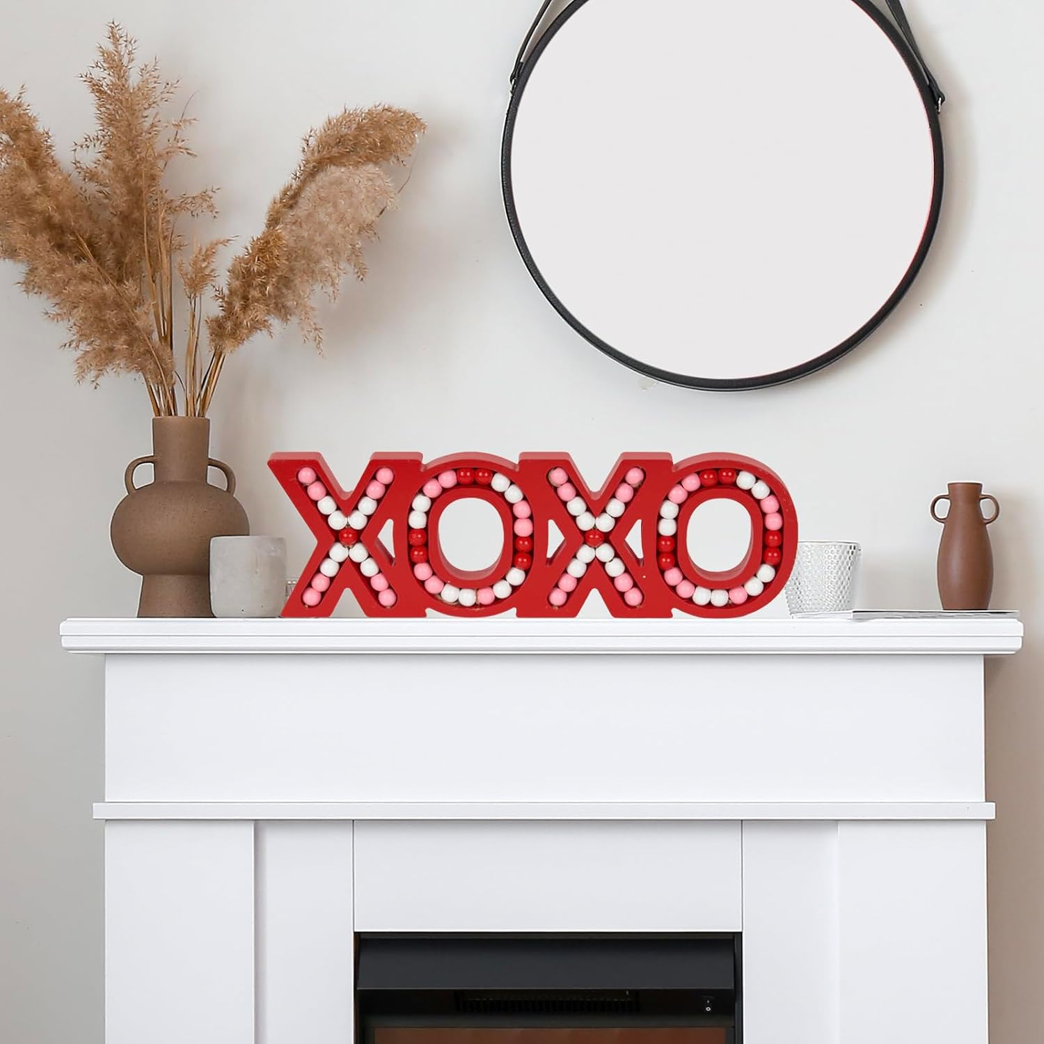 OMISHE XOXO Sign for Tabletop or Wall Hanging, Freestanding Rustic Beaded Letters for Farmhouse Home Table Decor, Gift for Wedding, Housewarming, Valentines Day, Thanksgiving, Red