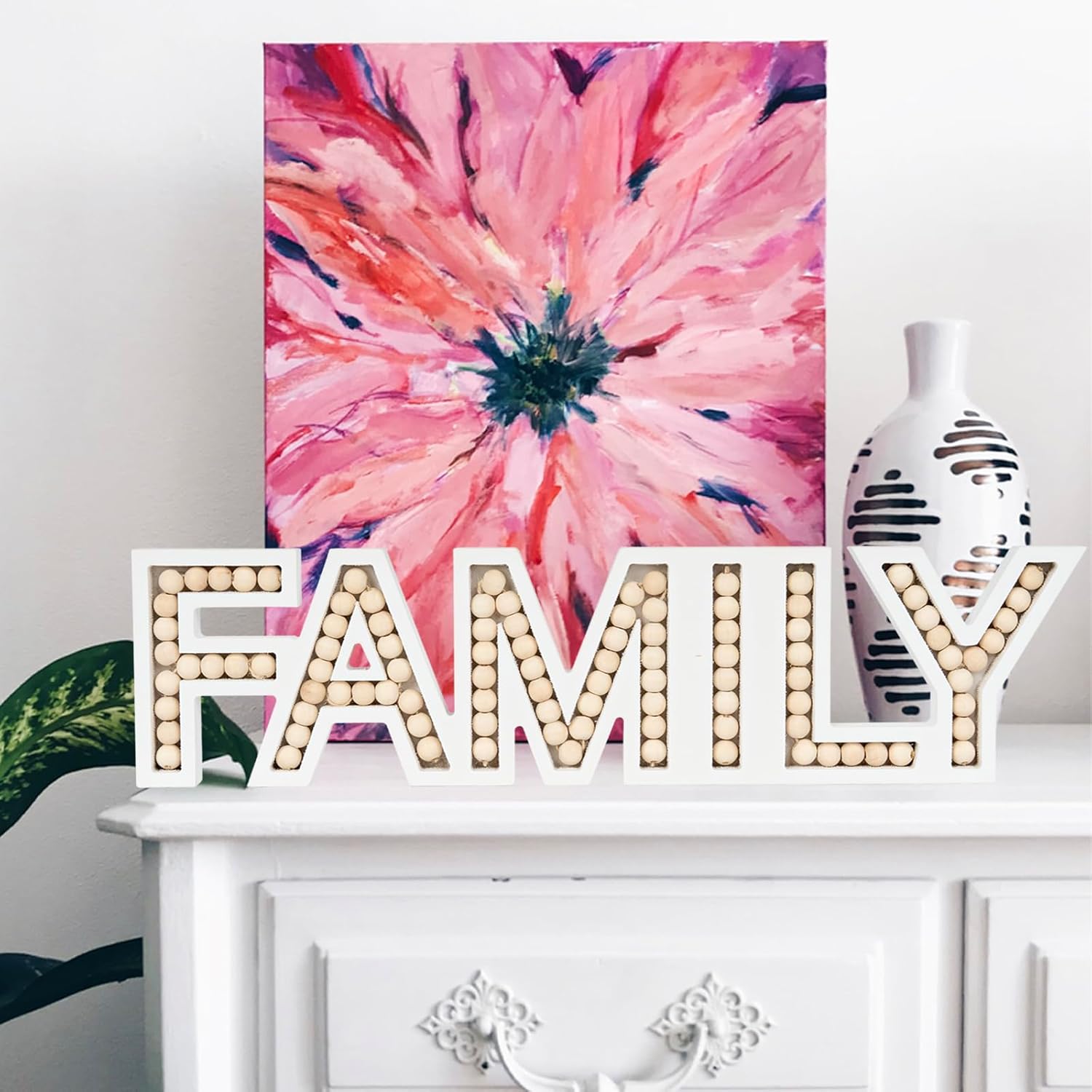 OMISHE Family Sign for Tabletop or Wall Hanging, Freestanding Rustic Beaded Family Letters for Farmhouse Home Table Decor, Gift for Birthday, Mothers Day, Fathers Day, Wedding, Valentine, Thanksgiving