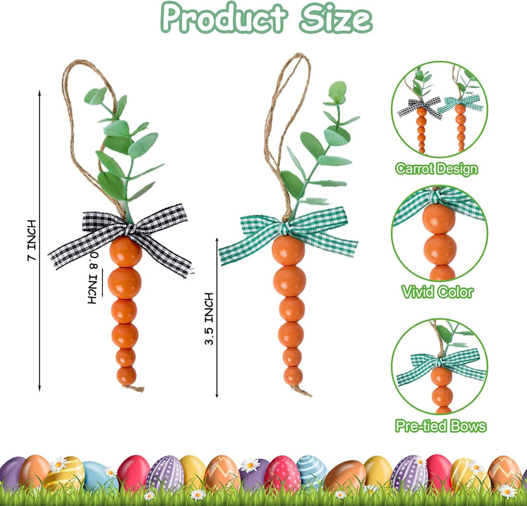 6 Pieces Wood Beads Carrots, Wooden Beads Carrots for Easter Decor, Easter Tiered Tray Decor, Easter Decorations for Home, Easter Tree Decorations, Spring Decor, Easter Gifts