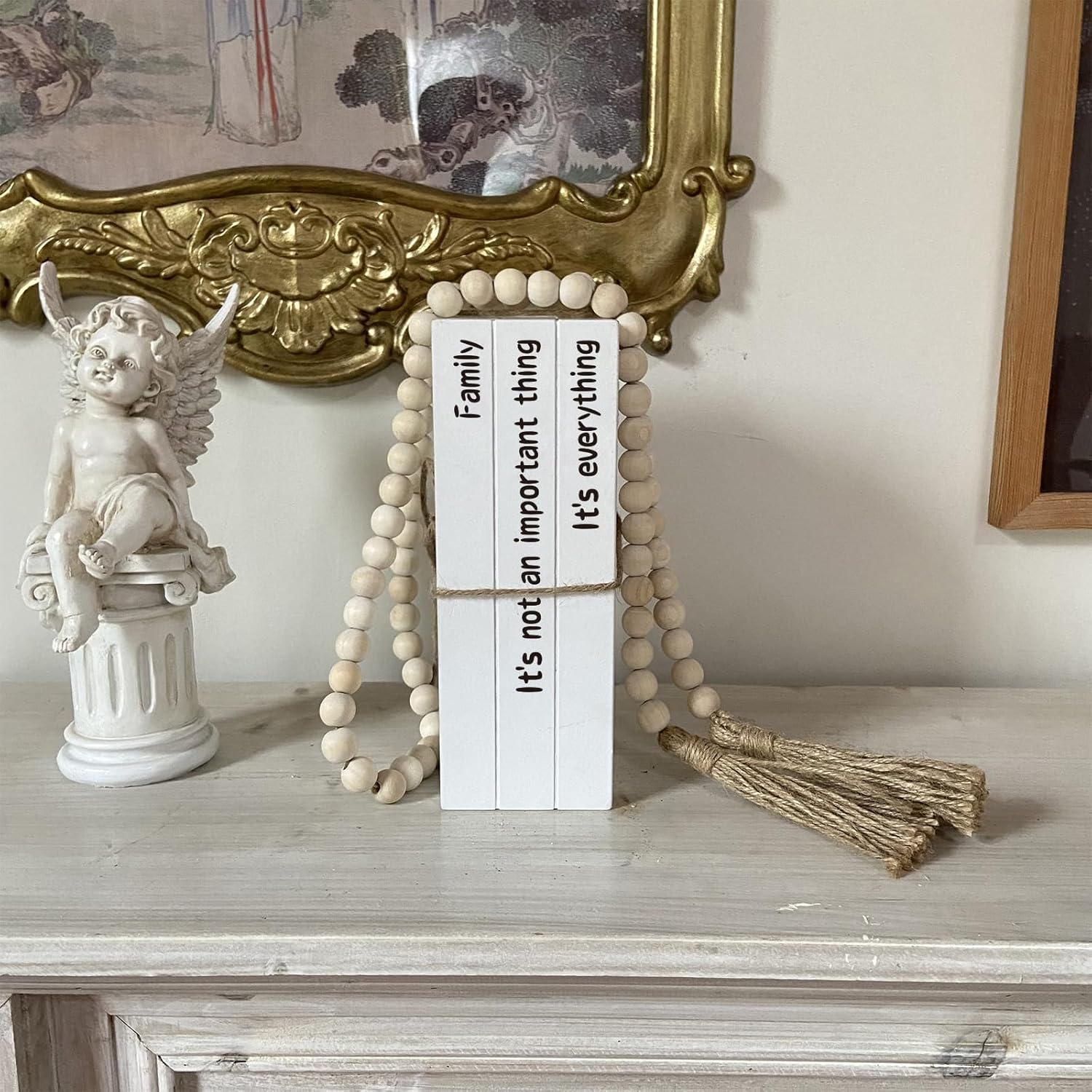 Decorative Books for Home Decor, White Faux Books for Decoration, Rustic Farmhouse Stacked Display Books (Family)