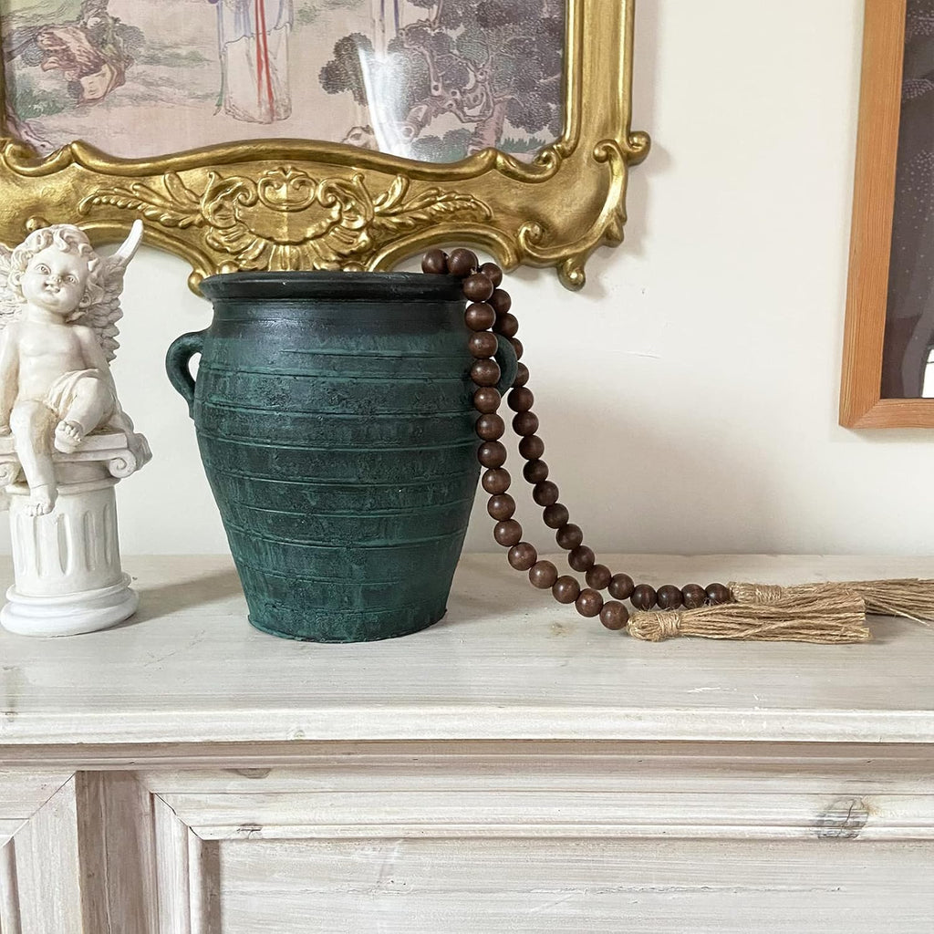 OMISHE 59in Wood Bead Garland with Tassels, Decorative Beads Decor, Farmhouse Wooden Beads Garland for Wall Hanging Home Festival Decor, Dark Brown