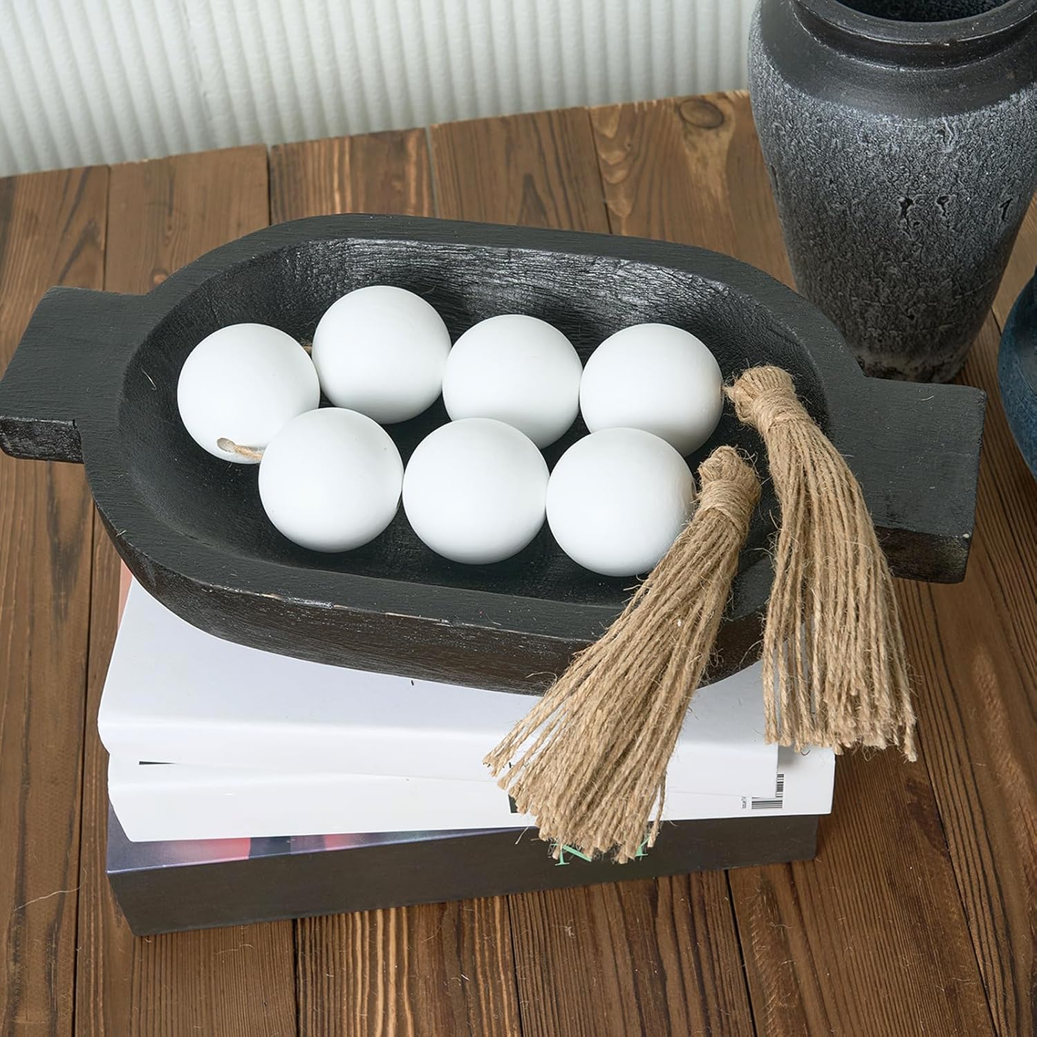 OMISHE Extra Large Wood Bead Garland with 2&#34; Diameter Wooden Beads, 25.5&#34; Long Rustic Farmhouse Wooden Decorative Beads Boho Decorations for Home Table Mantle, White
