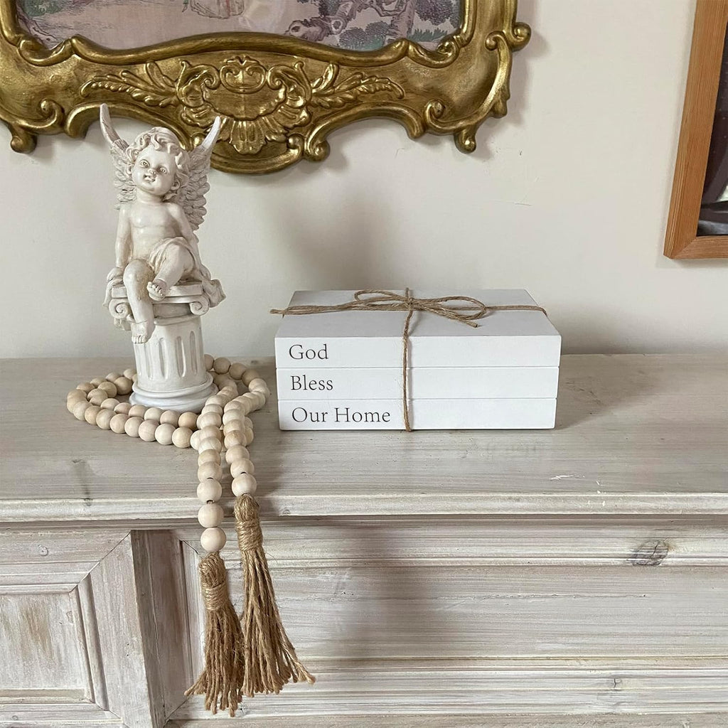 Decorative Books for Home Decor, White Faux Books for Decoration, Rustic Farmhouse Stacked Display Books (God Bless Our Home)
