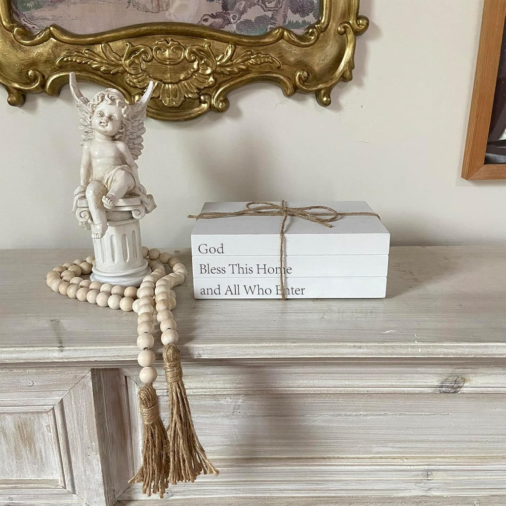 Decorative Books for Home Decor, White Faux Books for Decoration, Rustic Farmhouse Stacked Display Books (God Bless This Home and All Who Enter)