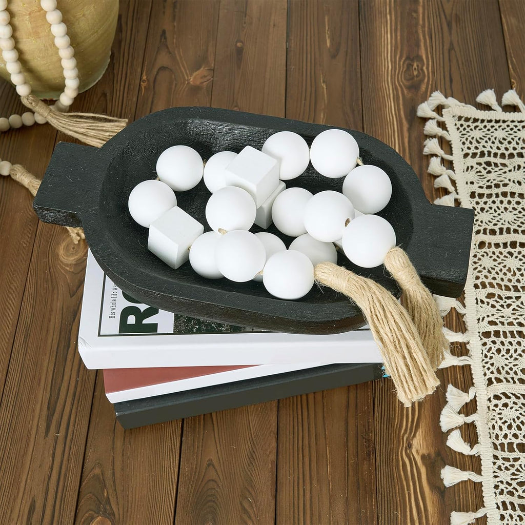 OMISHE White Extra Large Wood Bead Garland with 1.6&#34; Diameter Wooden Beads and Tassels, 41.5&#34; Long Rustic Farmhouse Country Boho Decorative Beads for Home Decor Tiered Tray Decor
