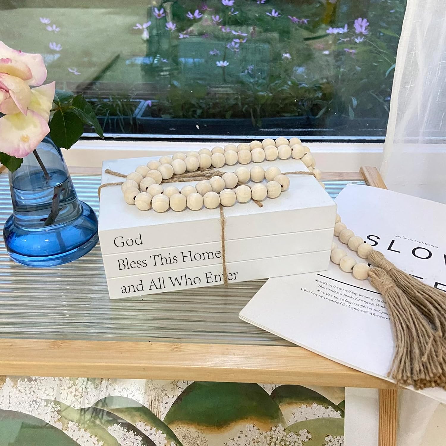 Decorative Books for Home Decor, White Faux Books for Decoration, Rustic Farmhouse Stacked Display Books (God Bless This Home and All Who Enter)